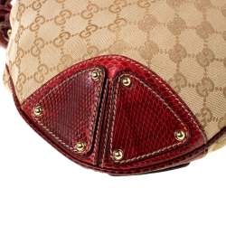 Pre Owned Gucci Beige/Red GG Canvas and Python Medium Babouska Indy Hobo