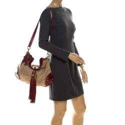 Pre Owned Gucci Beige/Red GG Canvas and Python Medium Babouska Indy Hobo