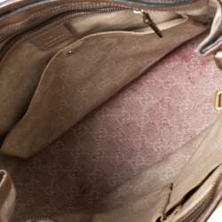 Pre Owned Gucci Metallic Beige Leather Bright Bit Tote