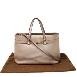 Pre Owned Gucci Metallic Beige Leather Bright Bit Tote