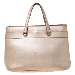 Pre Owned Gucci Metallic Beige Leather Bright Bit Tote