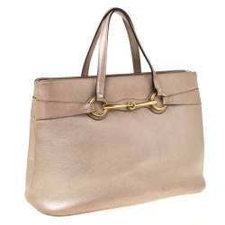 Pre Owned Gucci Metallic Beige Leather Bright Bit Tote