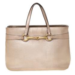Pre Owned Gucci Metallic Beige Leather Bright Bit Tote