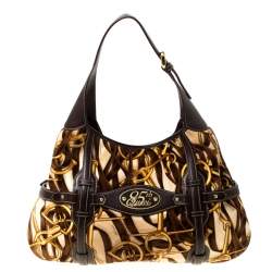 Pre Owned حقيبة غوتشي  85th أنيفرسري بريت قطيفة طباعة هورسبيت بنية