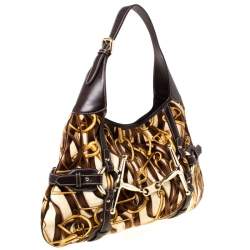 Pre Owned حقيبة غوتشي  85th أنيفرسري بريت قطيفة طباعة هورسبيت بنية