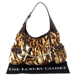 Pre Owned حقيبة غوتشي  85th أنيفرسري بريت قطيفة طباعة هورسبيت بنية