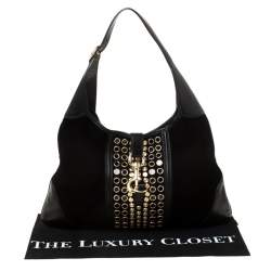 Pre Owned حقيبة غوتشي جلد سويدي أسود مزخرف بوفير جاكي أو هوبو