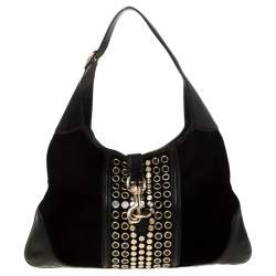 Pre Owned حقيبة غوتشي جلد سويدي أسود مزخرف بوفير جاكي أو هوبو