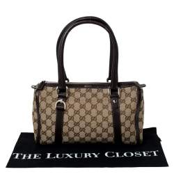 مملوكة مسبقًا حقيبة غوتشي جوي بوسطن كانفاس بيج/بني GG صغيرة