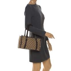 مملوكة مسبقًا حقيبة غوتشي جوي بوسطن كانفاس بيج/بني GG صغيرة