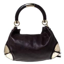 Pre Owned Gucci Brown Guccissima Leather Small Indy Top Handle Hobo Bag