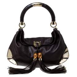 Pre Owned Gucci Brown Guccissima Leather Small Indy Top Handle Hobo Bag