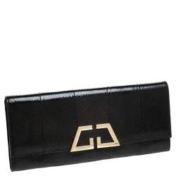 مملوكة مسبقًا حقيبة كلتش غوتشي قلاب G Night جلد ثعبان سوداء