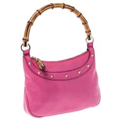 Pre Owned حقيبة غوتشي بامبو أنيتا جلد وردية