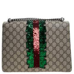 مملوكة مسبقًا Gucci Beige GG Supreme Canvas Medium Sequin/Crystal Embellished Dionysus Shoulder Bag