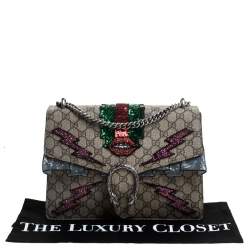مملوكة مسبقًا Gucci Beige GG Supreme Canvas Medium Sequin/Crystal Embellished Dionysus Shoulder Bag