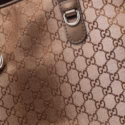 Pre Owned Gucci Beige/Bronze GG Canvas and Leather Medium Charms Embellished Heart Bit Tote