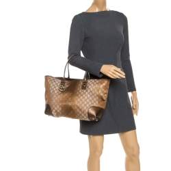 Pre Owned Gucci Beige/Bronze GG Canvas and Leather Medium Charms Embellished Heart Bit Tote