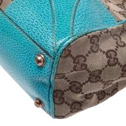 Pre Owned حقيبة غوتشي جاكي جلد وكانفاس GG  زرقاء / بيج