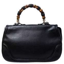 Pre Owned Gucci Black Leather Large New Bamboo Tassel Top Handle Bag
