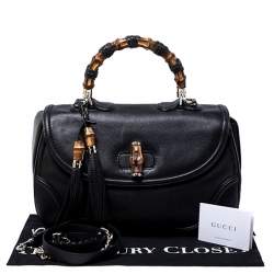 Pre Owned Gucci Black Leather Large New Bamboo Tassel Top Handle Bag
