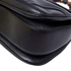 Pre Owned Gucci Black Leather Large New Bamboo Tassel Top Handle Bag