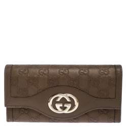  Gucci Olive Green Guccissima Leather Sukey Continental Wallet