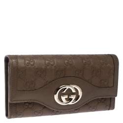  Gucci Olive Green Guccissima Leather Sukey Continental Wallet