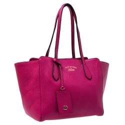 Pre Owned Gucci Magenta Leather Swing Small Tote