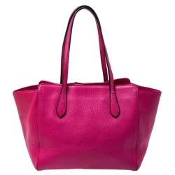 Pre Owned Gucci Magenta Leather Swing Small Tote