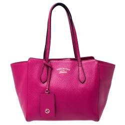 Pre Owned Gucci Magenta Leather Swing Small Tote
