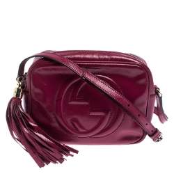 Pre Owned Gucci Magenta Patent Leather Small Soho Disco Shoulder Bag
