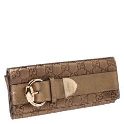 Gucci Gold Guccissima Leather Buckle Continental Wallet