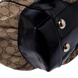 Pre Owned Gucci Beige/Black GG Canvas and Patent Leather Medium Full Moon Tote 