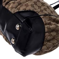 Pre Owned Gucci Beige/Black GG Canvas and Patent Leather Medium Full Moon Tote 