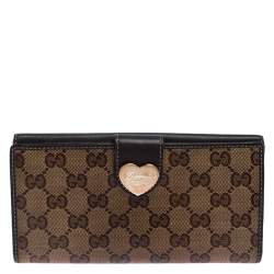 Gucci Beige/Brown GG Crystal Canvas and Leather Heart Bifold Continental Wallet
