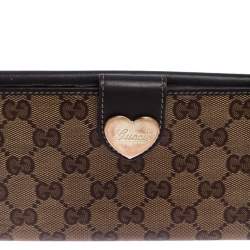 Gucci Beige/Brown GG Crystal Canvas and Leather Heart Bifold Continental Wallet