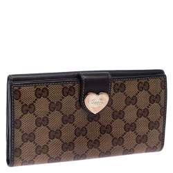 Gucci Beige/Brown GG Crystal Canvas and Leather Heart Bifold Continental Wallet