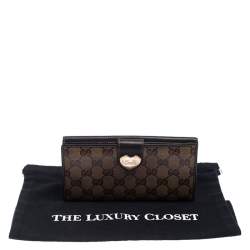 Gucci Beige/Brown GG Crystal Canvas and Leather Heart Bifold Continental Wallet