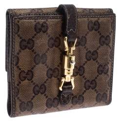 Gucci Beige/Brown GG Crystal Canvas Jackie Compact Wallet