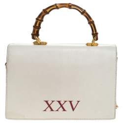 Pre Owned Gucci Cream Python and Leather Ottilia Bee Printed Bamboo Top Handle Bag      