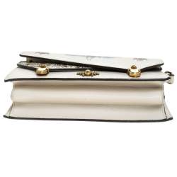 Pre Owned Gucci Cream Python and Leather Ottilia Bee Printed Bamboo Top Handle Bag      