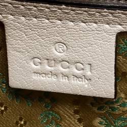 Pre Owned Gucci Cream Python and Leather Ottilia Bee Printed Bamboo Top Handle Bag      