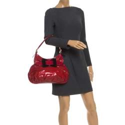 Pre Owned حقيبة غوتشي كوين متوسطة جلد وكانفاس مقوي حمراء