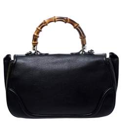 Pre Owned Gucci Black Leather Large New Bamboo Tassel Top Handle Bag