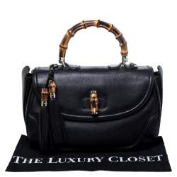 Pre Owned Gucci Black Leather Large New Bamboo Tassel Top Handle Bag