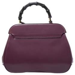 Pre Owned Gucci Purple Patent Leather Lady Lock Bamboo Large Top Handle Bag