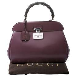 Pre Owned Gucci Purple Patent Leather Lady Lock Bamboo Large Top Handle Bag