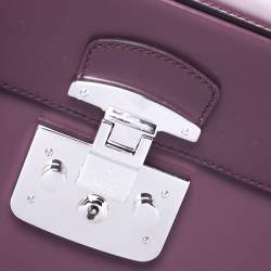 Pre Owned Gucci Purple Patent Leather Lady Lock Bamboo Large Top Handle Bag