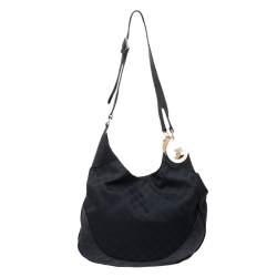 مملوكة مسبقًا Gucci Black GG Canvas and Leather Charlotte Hobo
